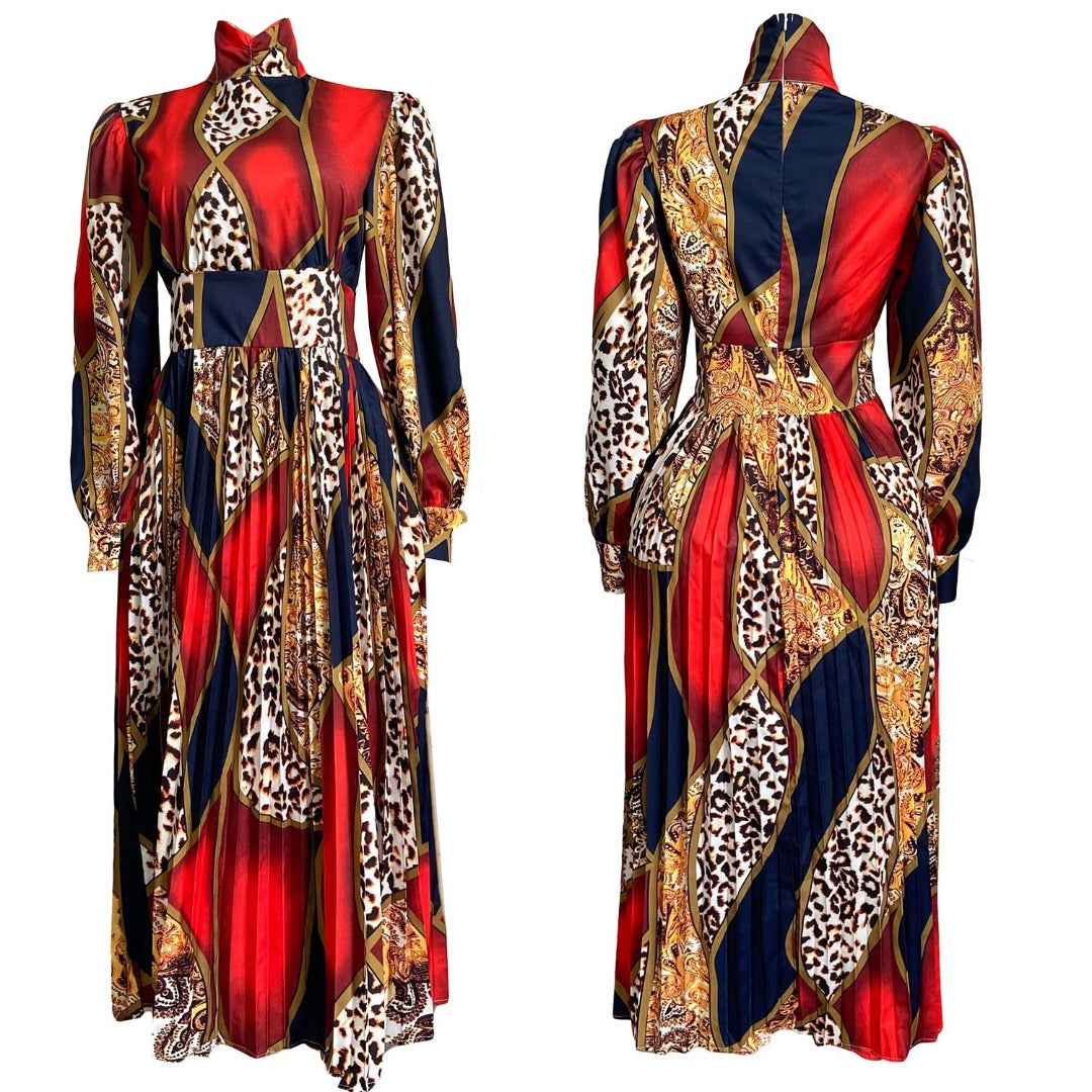 Women Dress Long Sleeve High Waist Dress